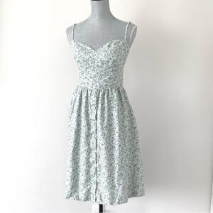 Reformation Cale Linen Dress Light Blue Floral Midi Smocking Babydoll Vacation